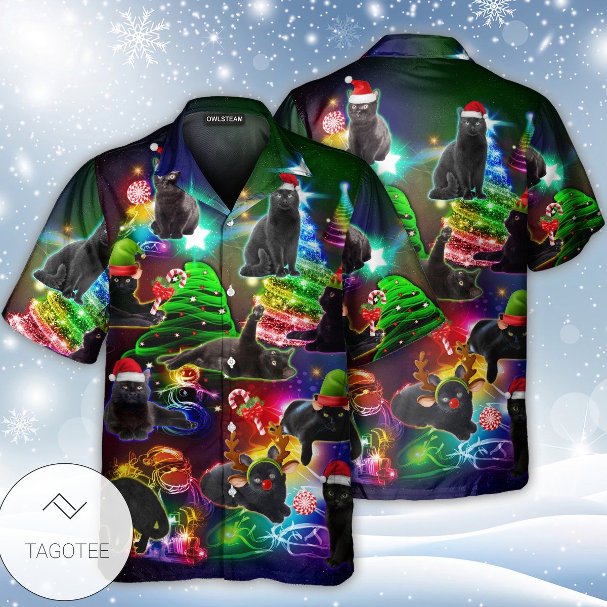 Christmas Tree Black Cat Hawaiian Shirt