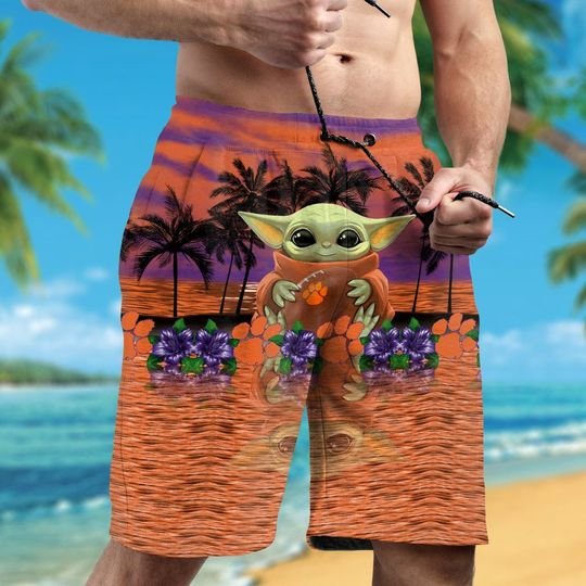 Clemson Tigers And Baby Yoda Hawaiian Shirt Short