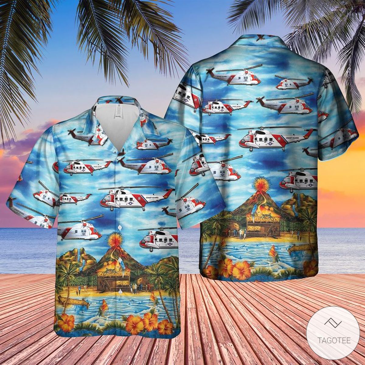 Coast Guard Sikorsky Hh-52 Seaguard Helicopter Hawaiian Shirt