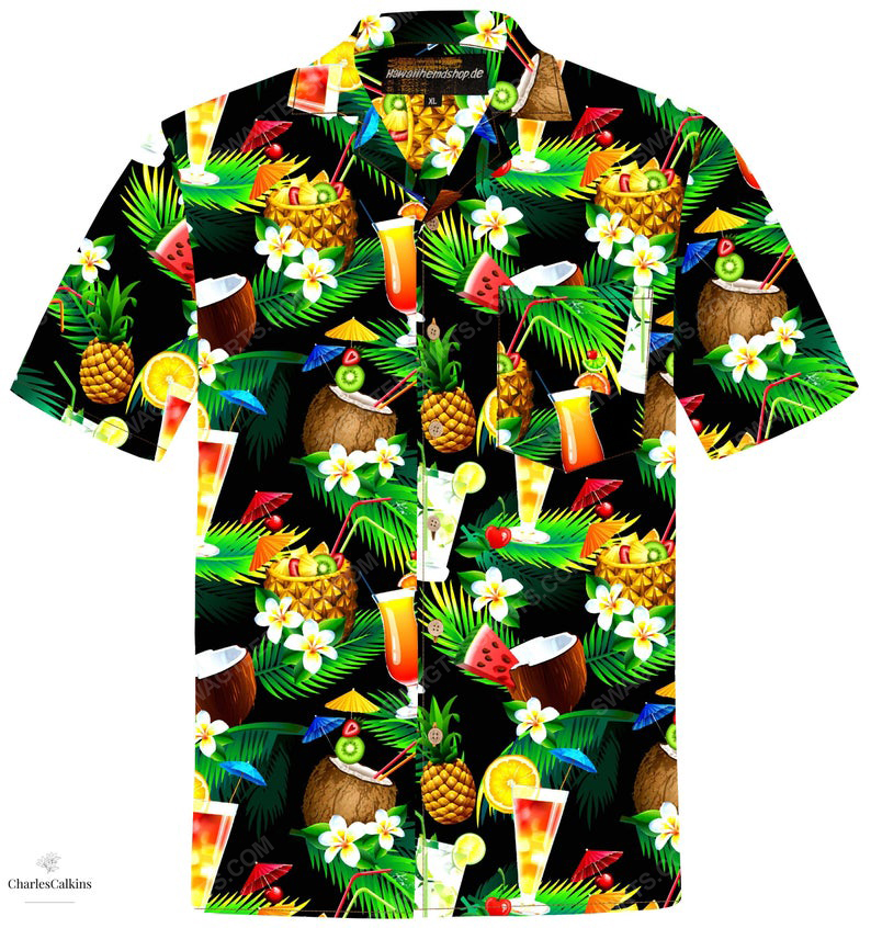 Cocktails Palm Coconut Tropical Fruits Summer Vacation Hawaiian Shirt