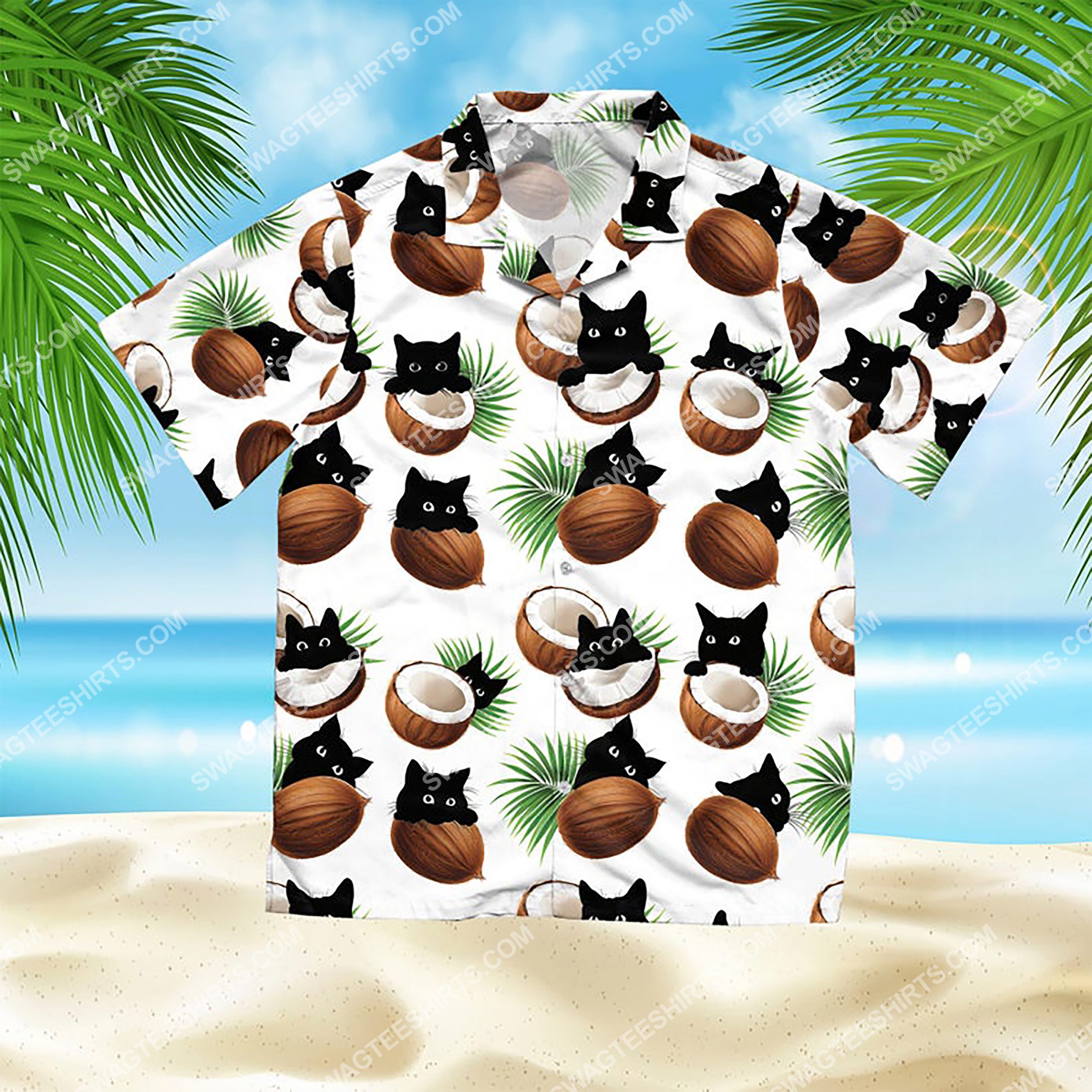 Coconut And Cat Summer Vacation All Over Print Hawaiian Shirt