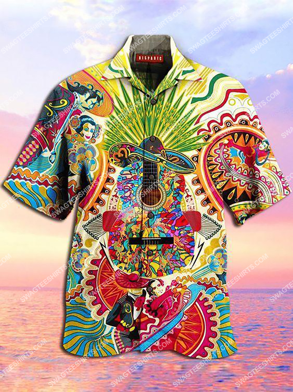 Colorful Hippie Guitar All Over Printed Hawaiian Shirt