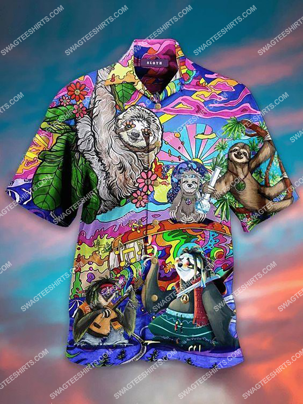 Colorful Hippie Sloth Lovers All Over Printed Hawaiian Shirt