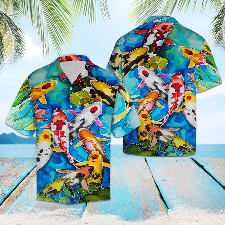 Colorful Koi Hawaiian Shirt Summer Button Up