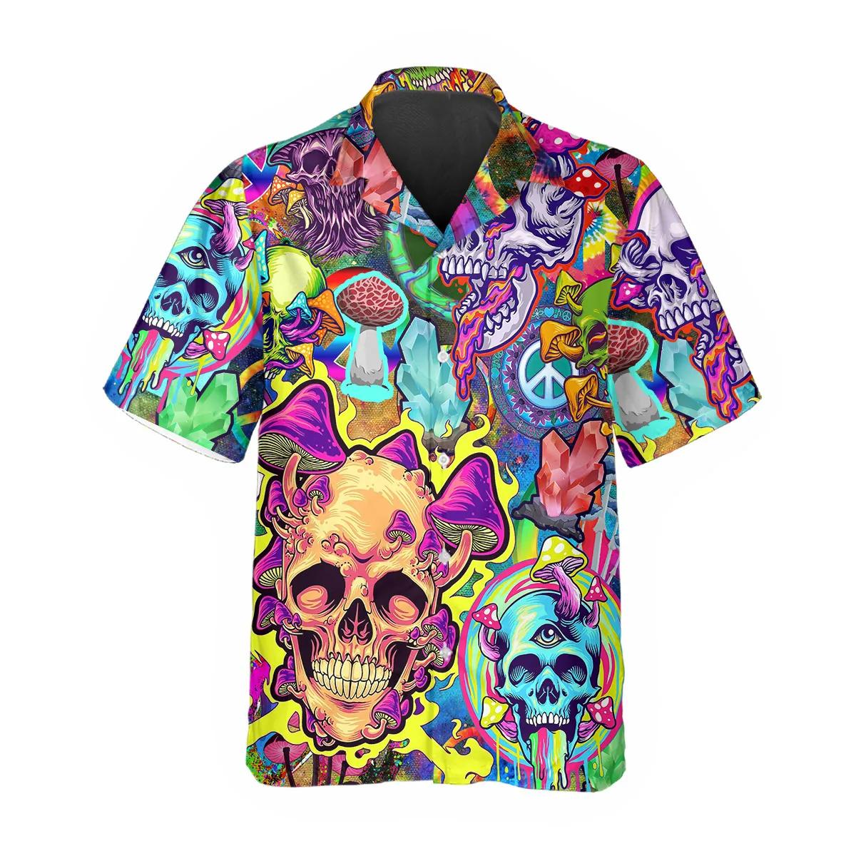 Colorful Mushroom Psychedelic Trippy Skull Hawaiian Shirt – Best Clothing For You