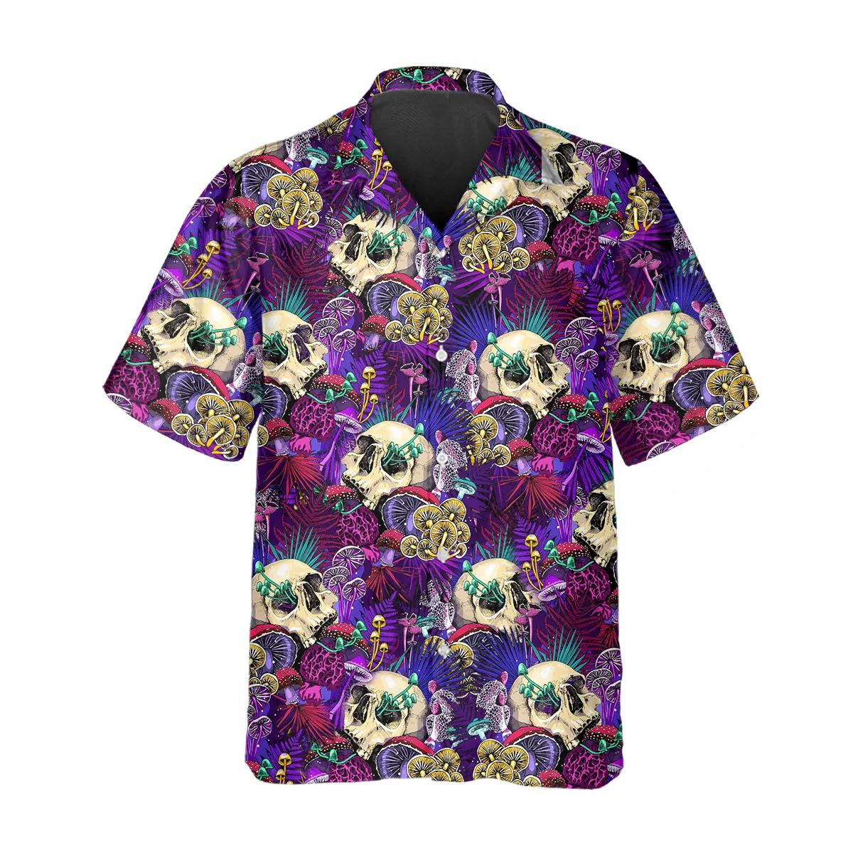 Colorful Mushroom Skull Hawaiian Shirt, Hawaiian Button Up Shirt, Tropical Shirts For Men – Best Clothing For You