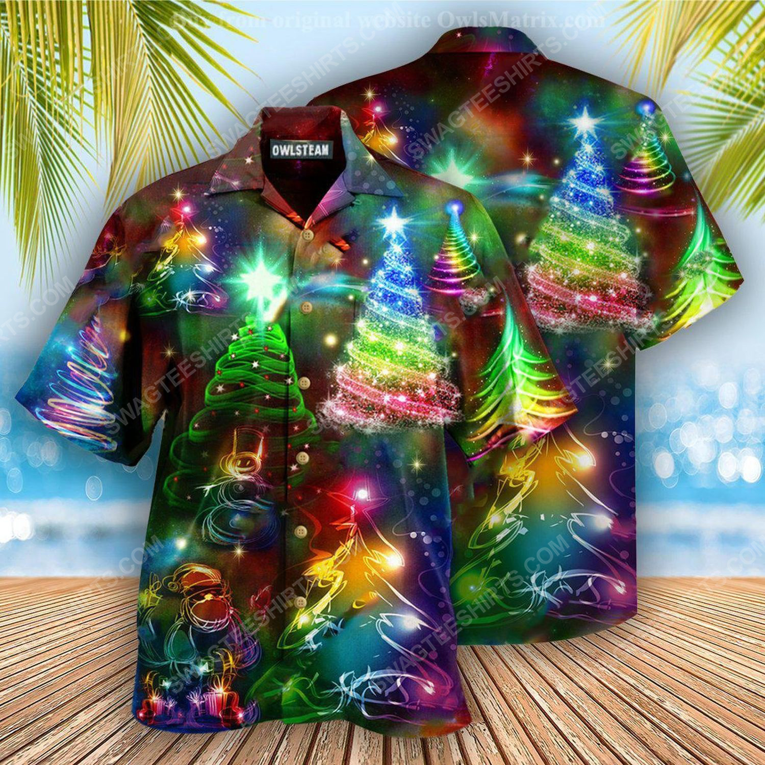 Colorful Neon Christmas Tree Full Print Hawaiian Shirt