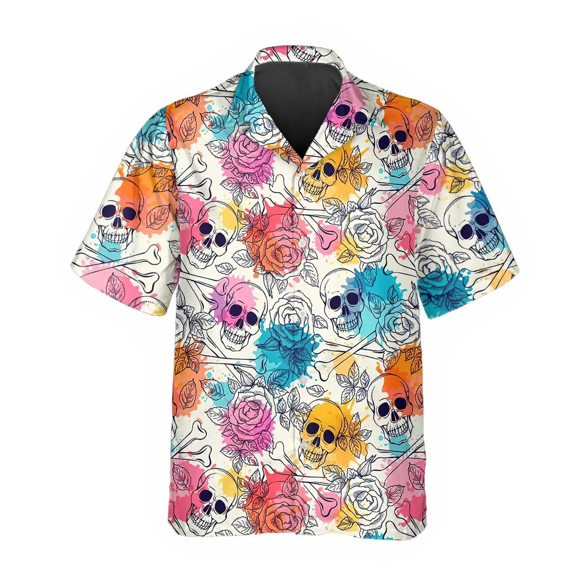 Colorful Roses Crossbones Skull Hawaiian Shirt – Best Clothing For You