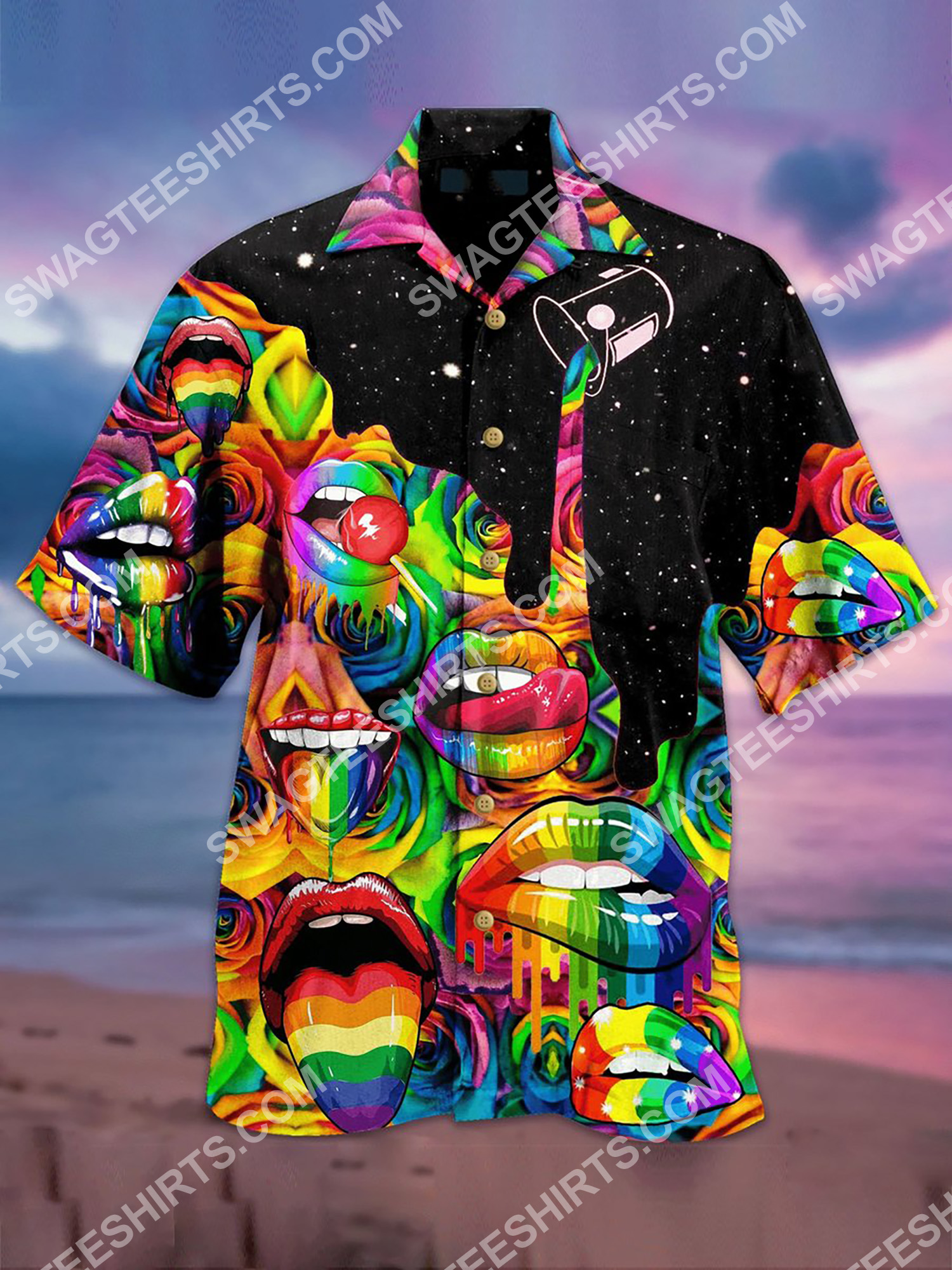 Colorful Sexy Lips All Over Printing Hawaiian Shirt