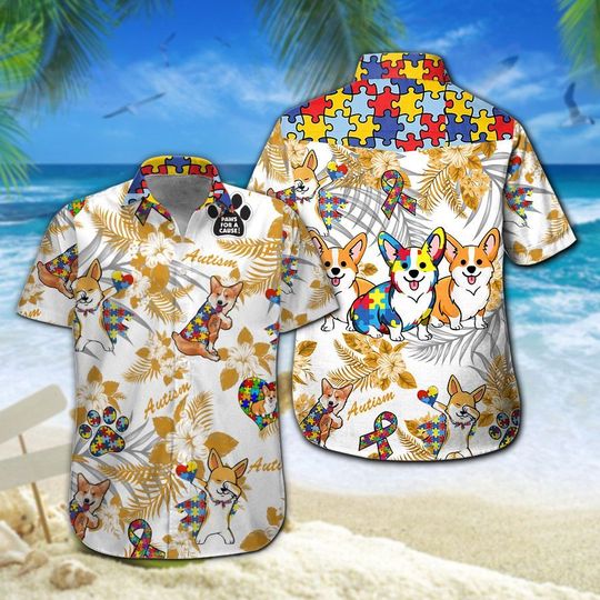 Corgi Autism Hawaiian Shirt Summer Button Up