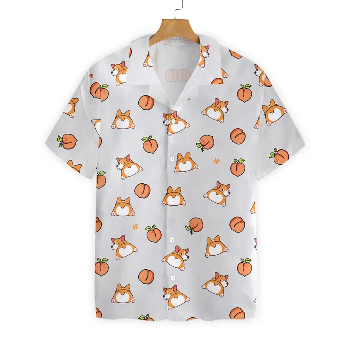 Corgi Butt And Peaches Seamless Hawaiian Shirt