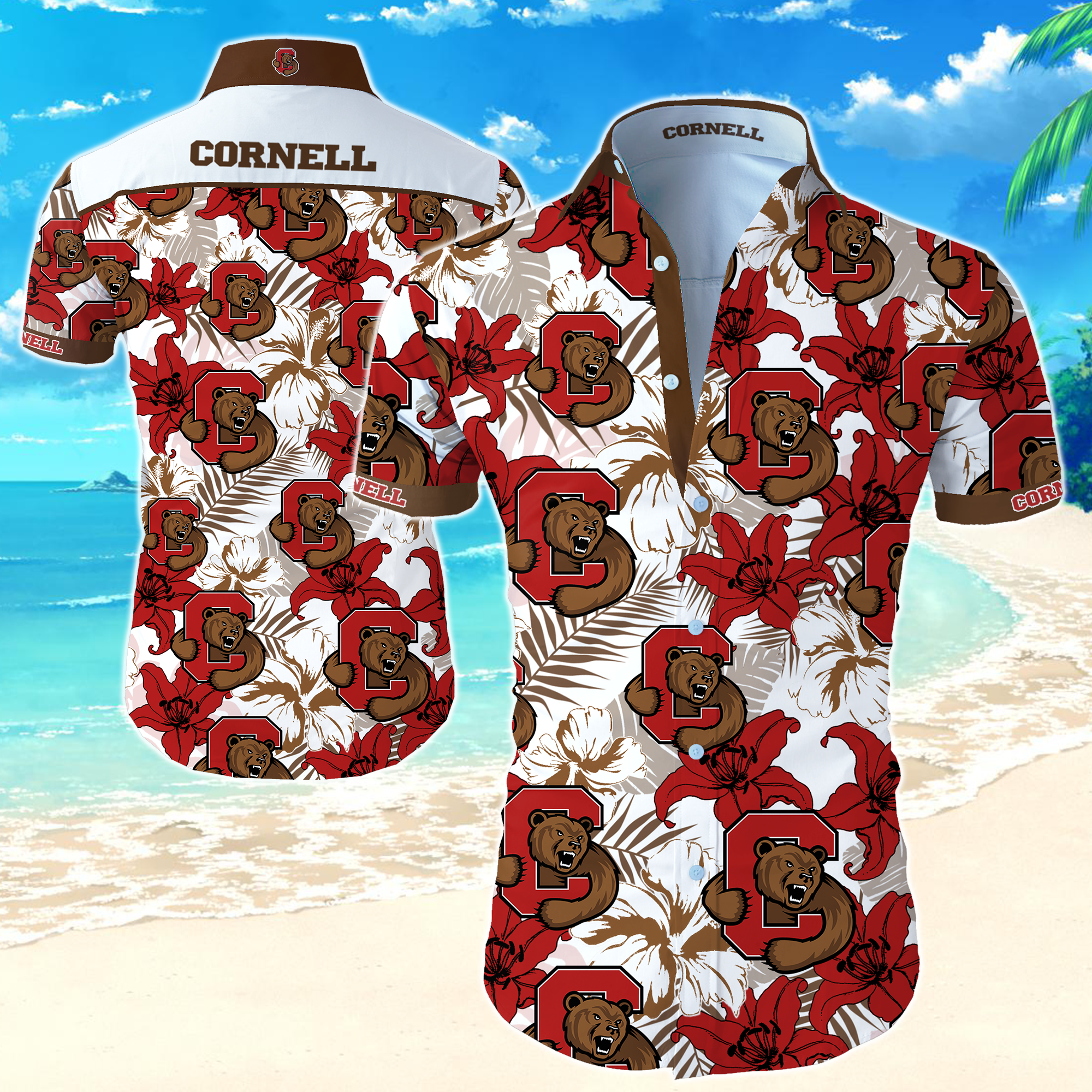 Cornell Big Red Hawaiian Shirt Summer Button Up