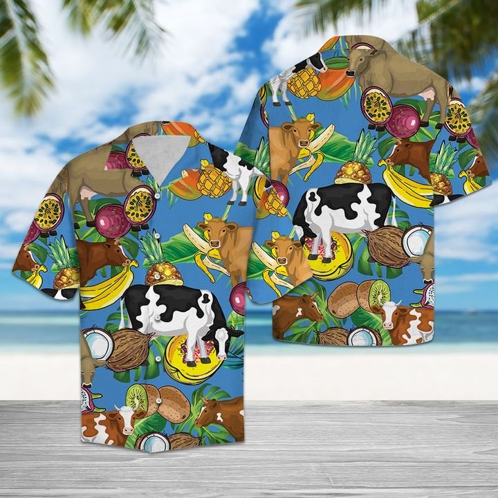 Cow Love Fruit Hawaiian Shirt Summer Button Up