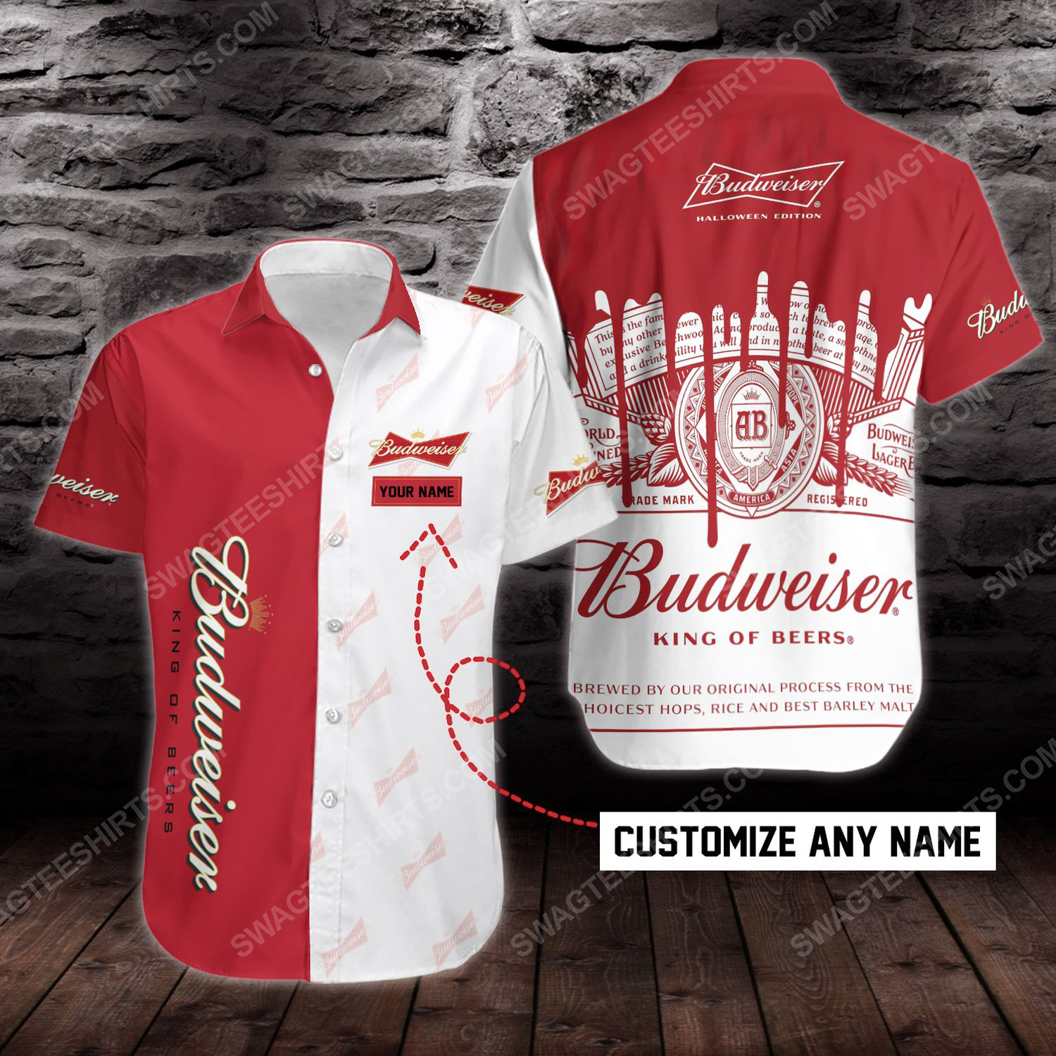 Custom Name Budweiser Beer Short Sleeve Hawaiian Shirt