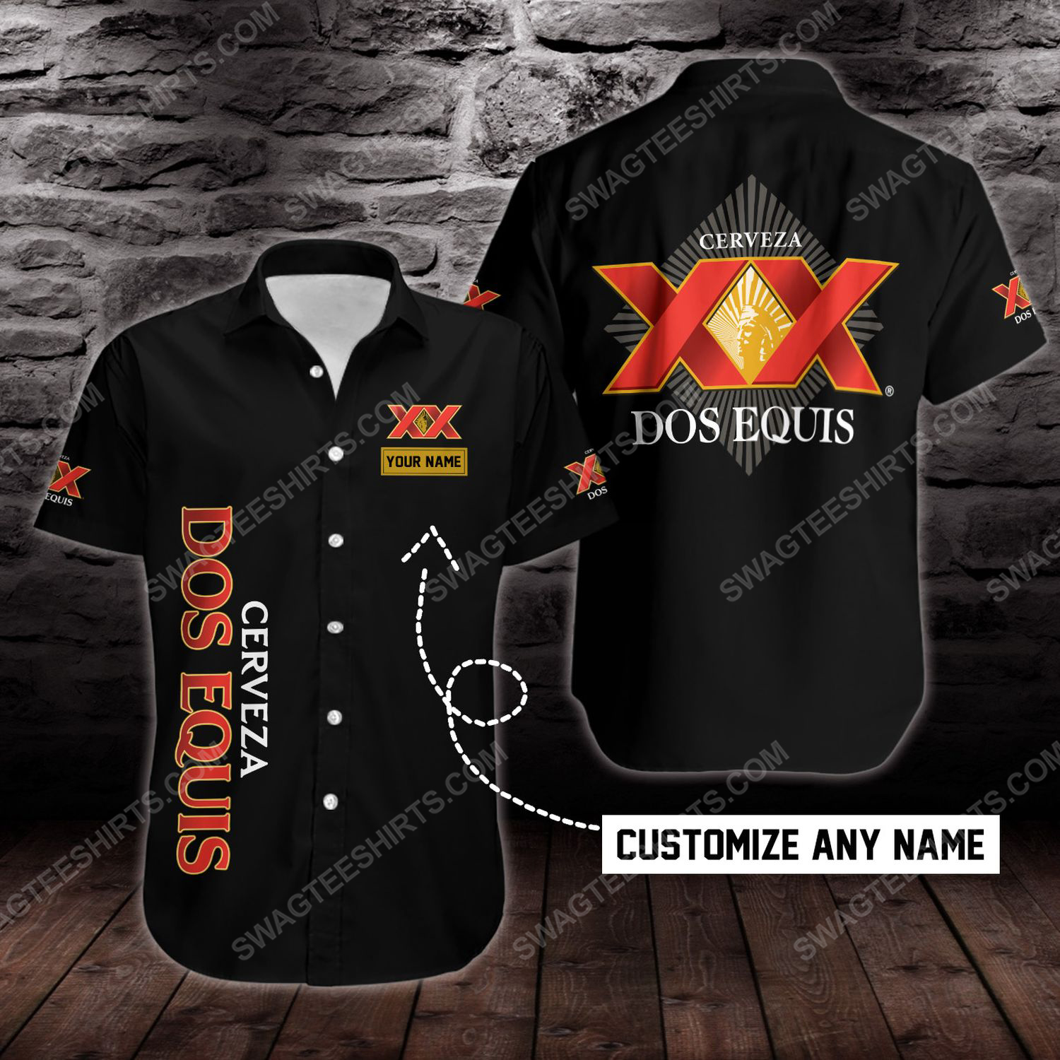 Custom Name Dos Equis Beer Short Sleeve Hawaiian Shirt