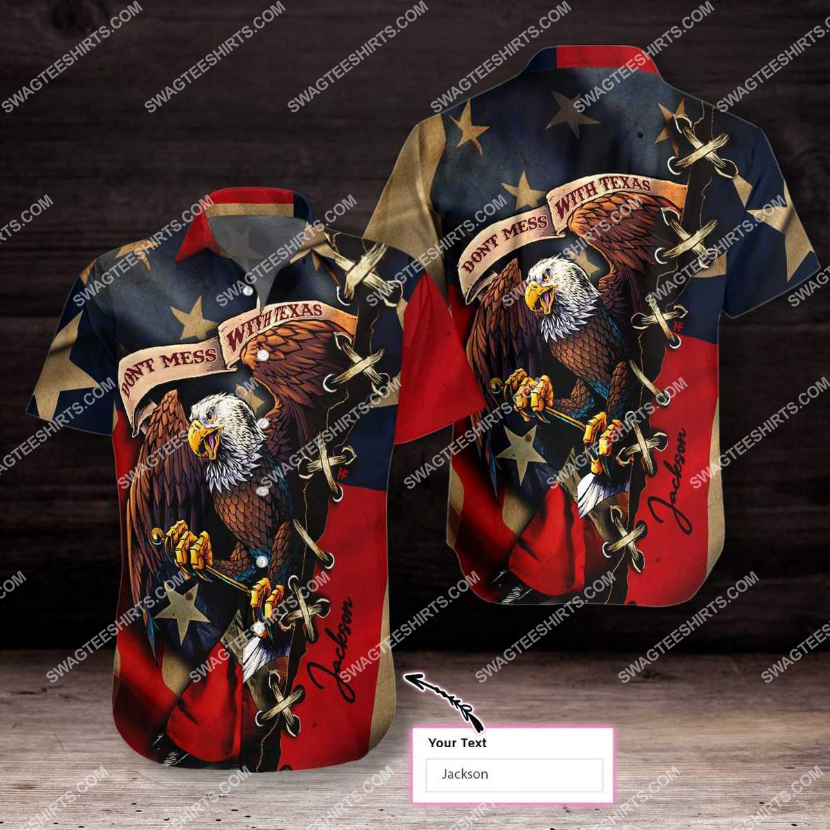 Custom Name Eagle American Flag Dont Mess With Texas All Over Printed Hawaiian Shirt