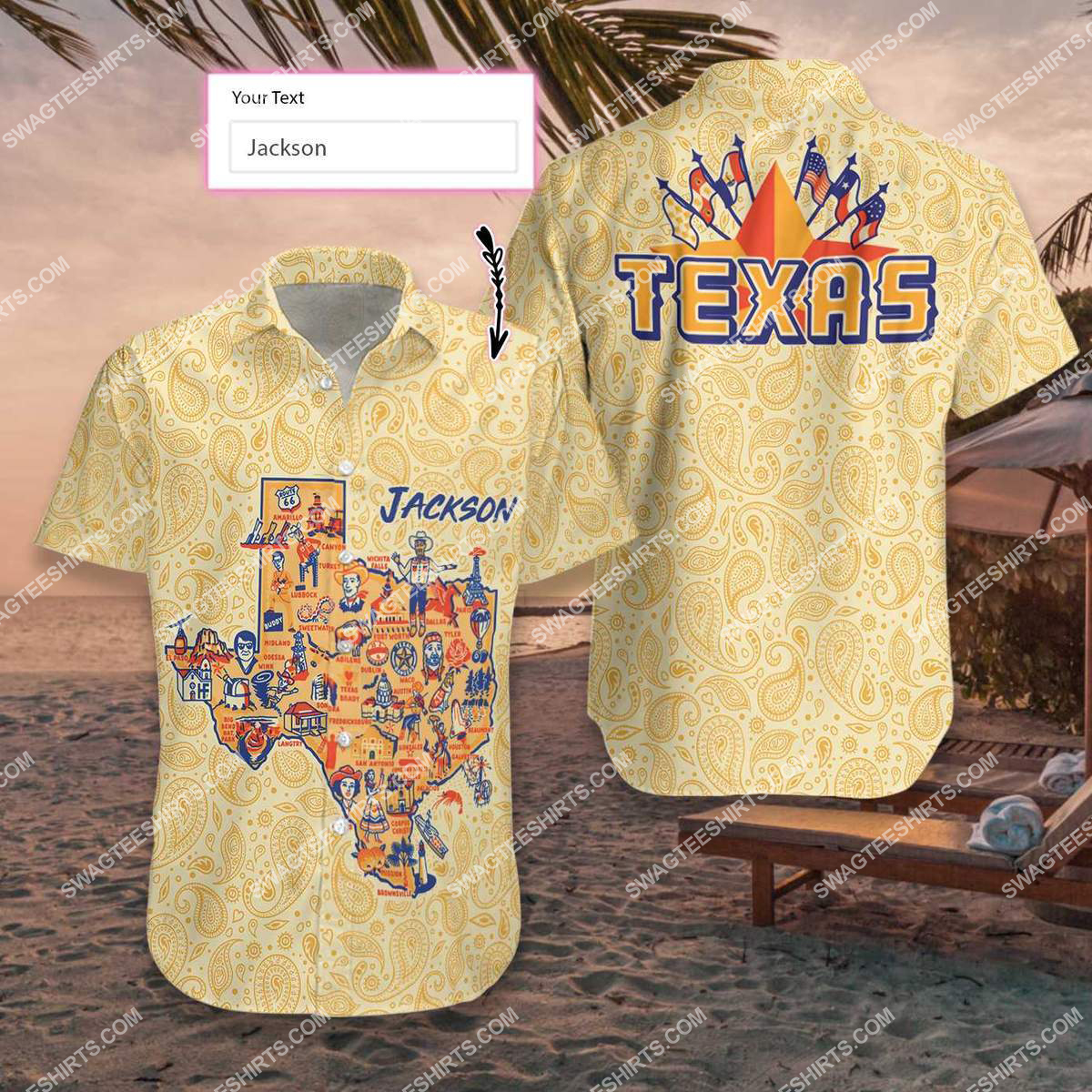 Custom Name Vintage Texas Map All Over Printed Hawaiian Shirt