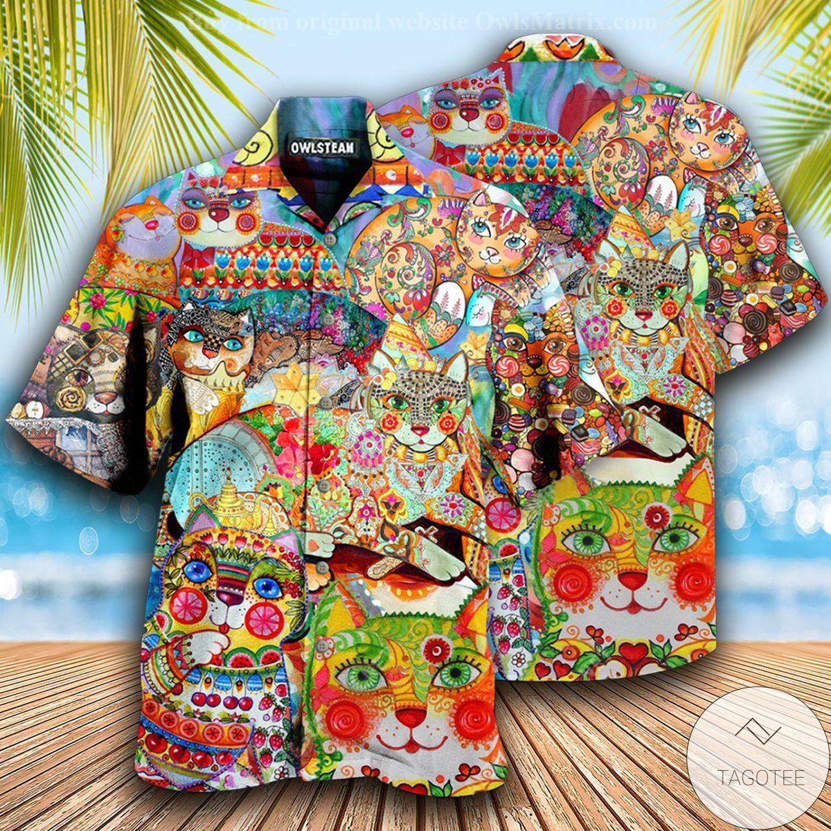 Cute Cat Colorful Hawaiian Shirt