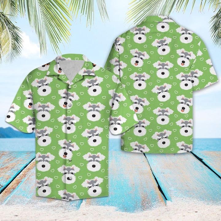 Cute Schnauzer Dog Emoticons Hawaiian Shirt Summer Button Up