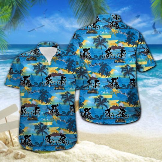 Cycling Hawaiian Shirt Summer Button Up