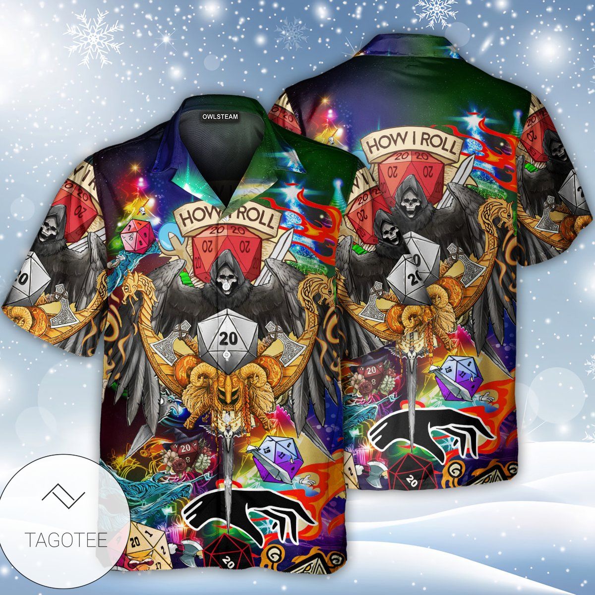 D20 Skull How I Roll Christmas Style Hawaiian Shirt  Tagotee