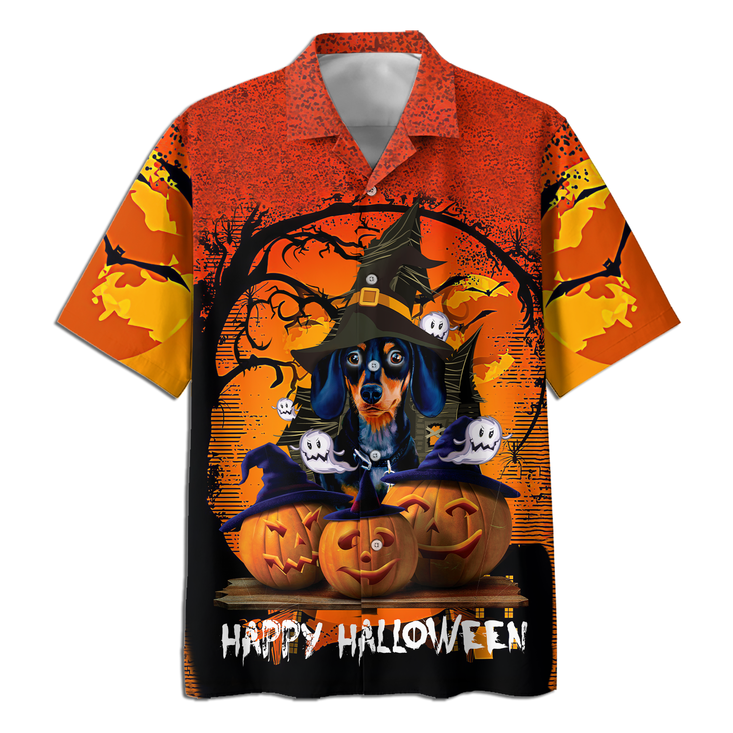 Dachshund And Pumpkin Happy Halloween Hawaiian Shirt