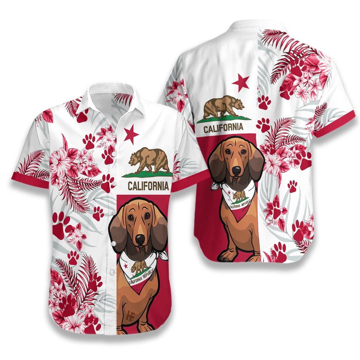 Dachshund California Flag Hawaiian Shirt