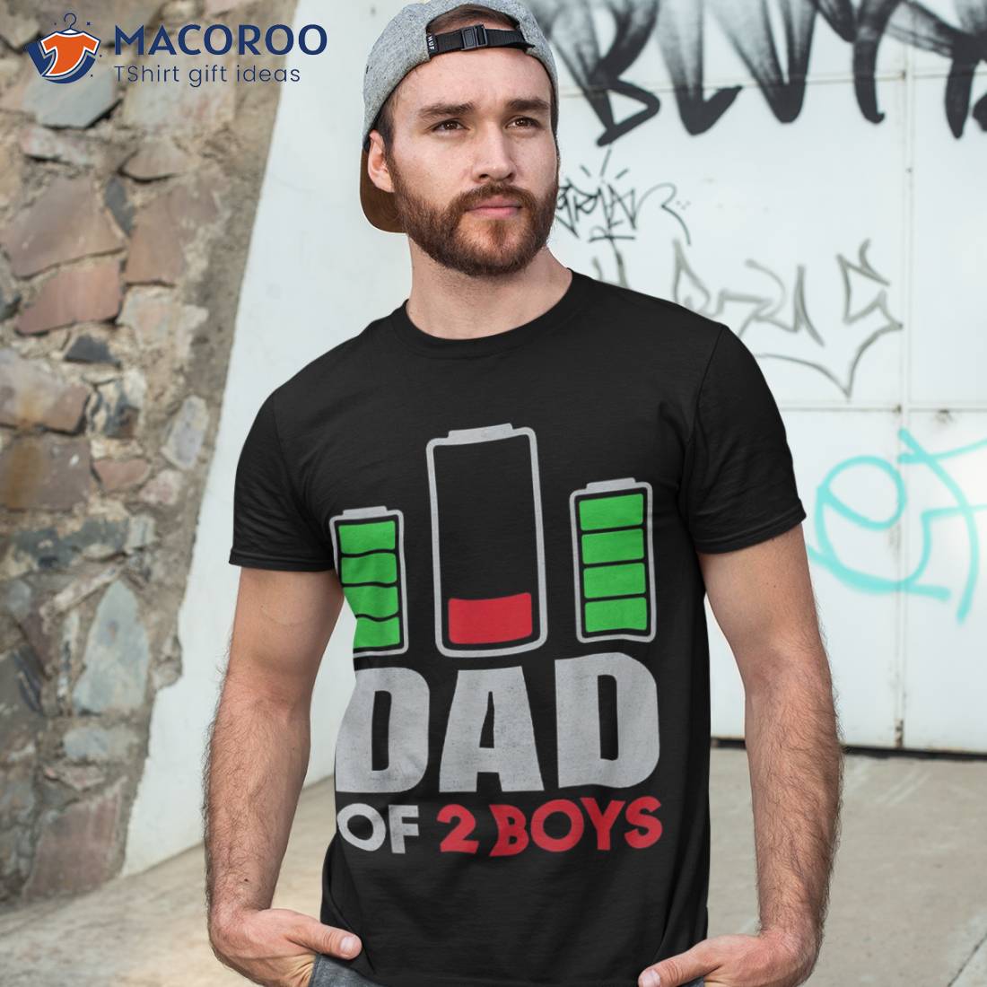 Dad Of 2 Boys Low Battery Son Father’s Day Birthday Shirt