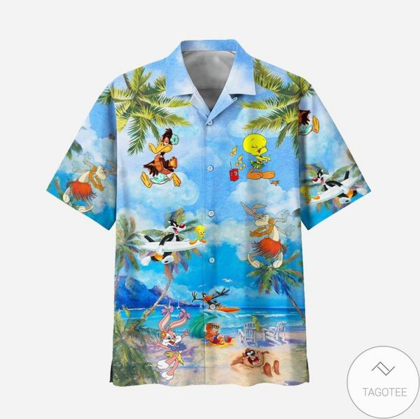 Daffy Duck, Tweety, Sylvester, Yosemite Sam, Porky Pig, Cartoon Beach Hawaiian Shirt