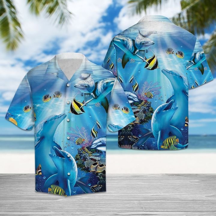 Dancing Dolphin Hawaiian Shirt Summer Button Up