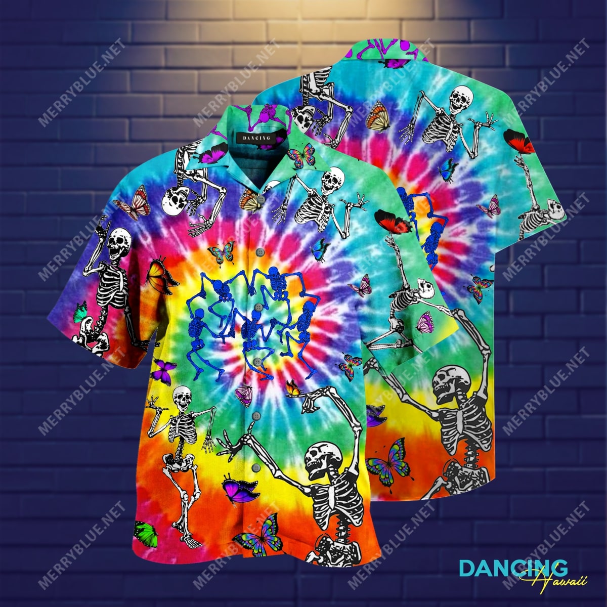 Dancing Skull Colorfull All Over Printed Hawaiian Shirt