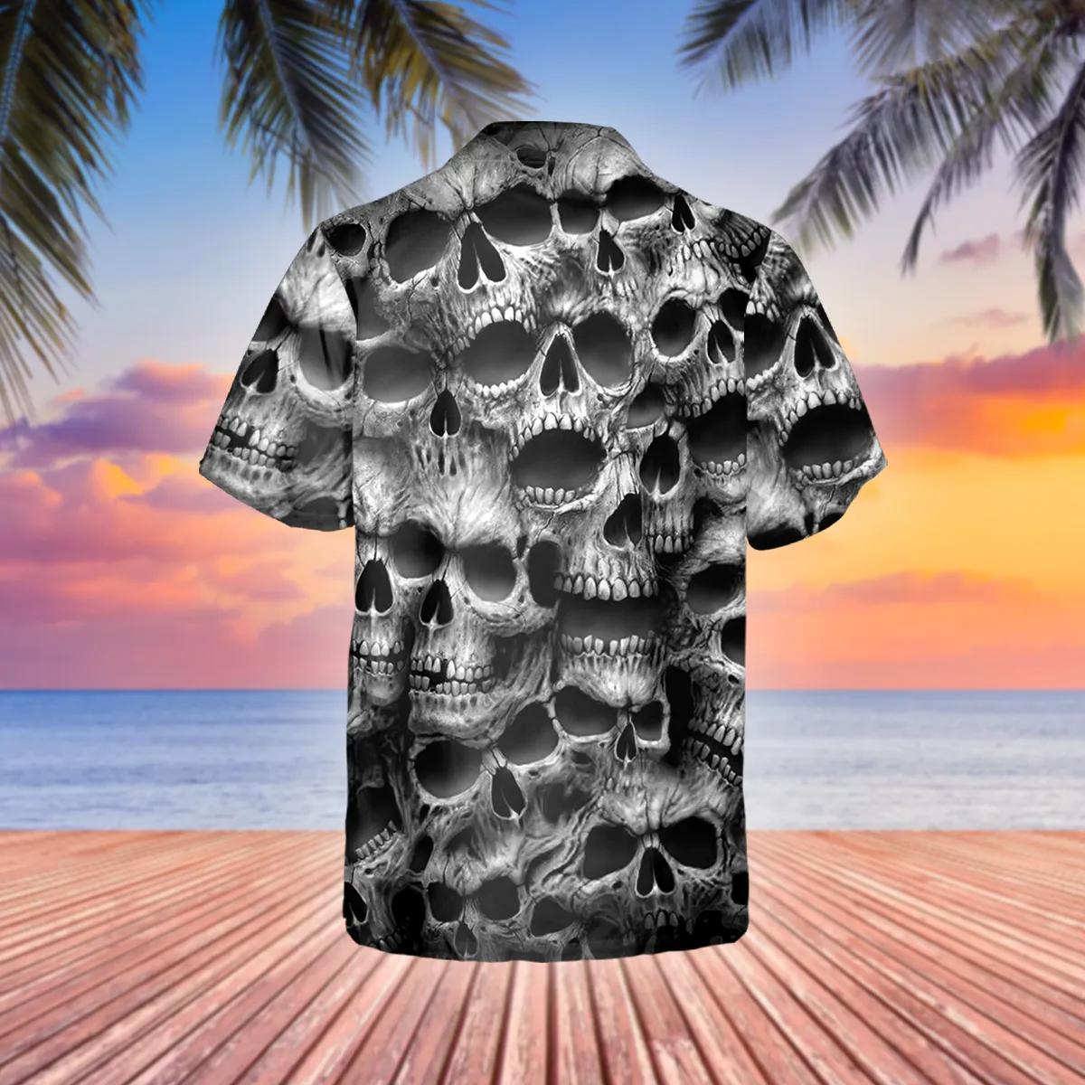 Dark Skull Pile Hawaiian Shirt, Hawaiian Button Up Shirt, Tropical Shirts For Men – Best Clothing For You