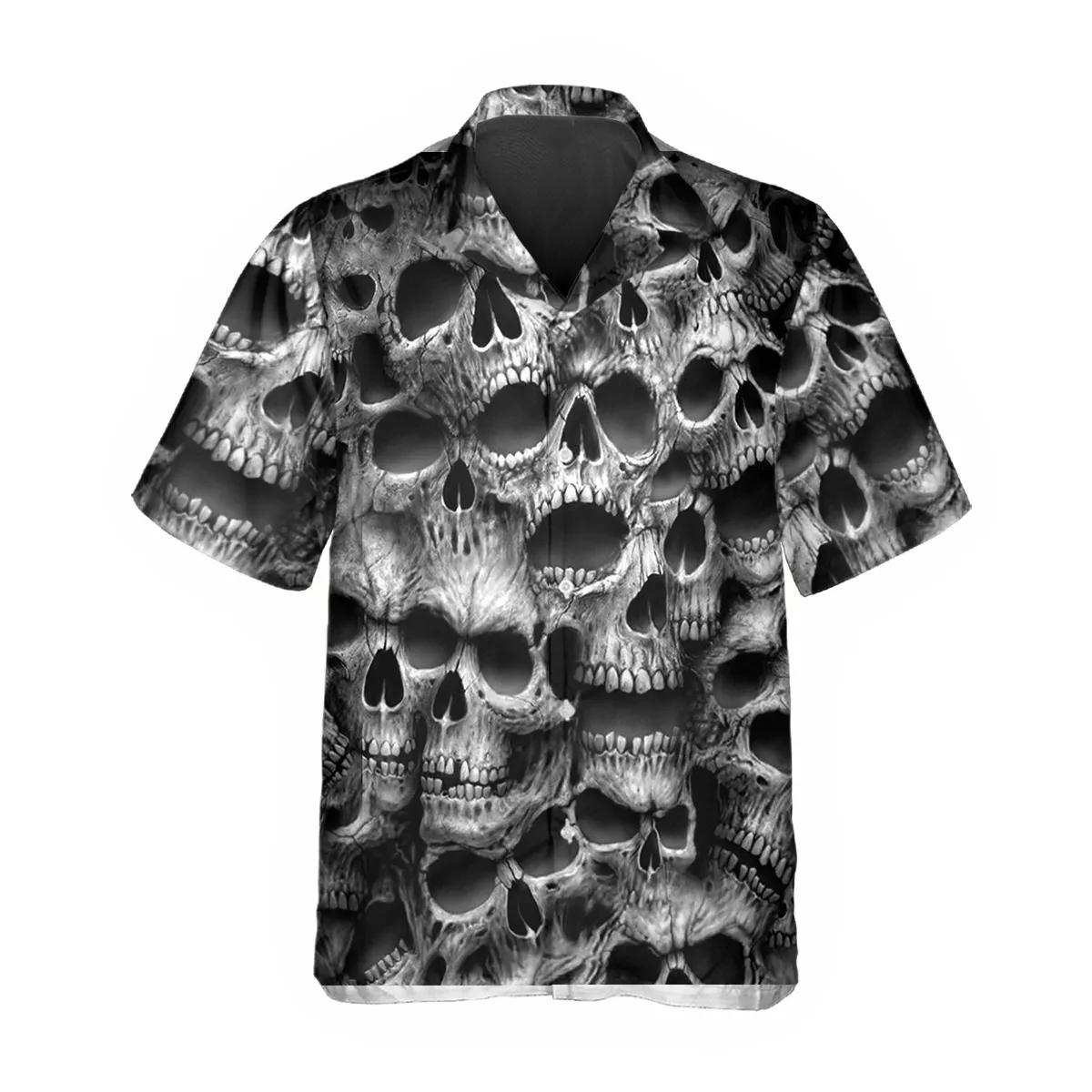 Dark Skull Pile Hawaiian Shirt, Hawaiian Button Up Shirt, Tropical Shirts For Men – Best Clothing For You