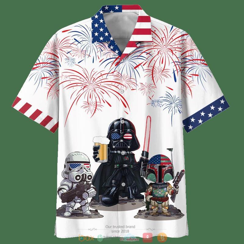 Darth Vader Boba Fett Stormtrooper With Beer American Flag Hawaiian Shirt