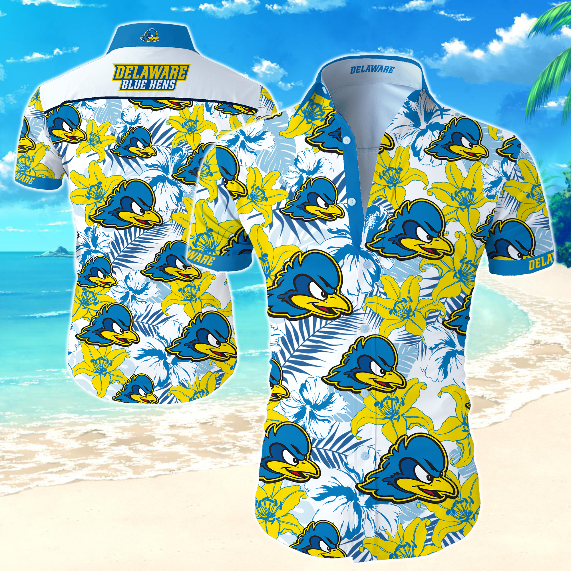 Delaware Fighting Blue Hens Hawaiian Shirt Summer Button Up