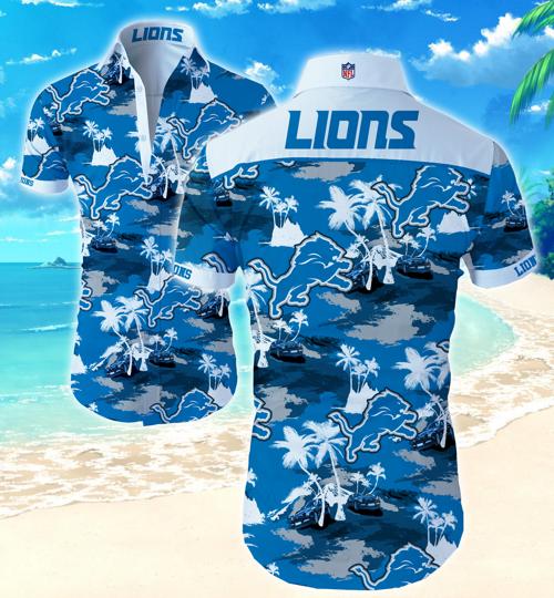 Detroit Lions Coconut Tree Hawaiian Shirt Summer Button Up