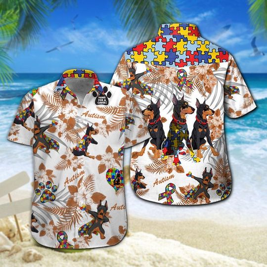 Doberman Autism Hawaiian Shirt Summer Button Up