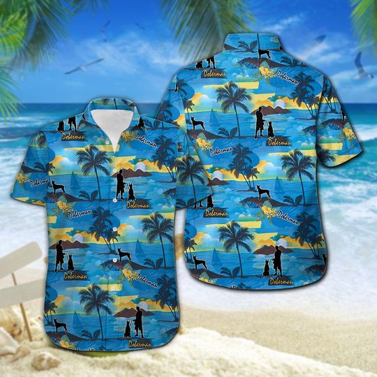 Doberman Hawaiian Shirt Summer Button Up