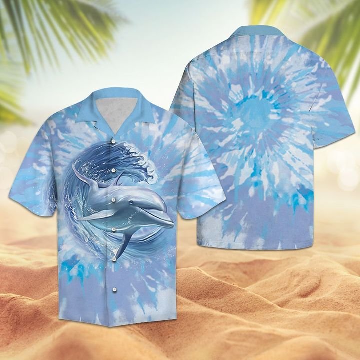 Dolphin Surfing Tie Dye Hawaiian Shirt Summer Button Up