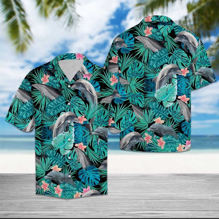 Dolphin Tropical Hawaiian Shirt Summer Button Up