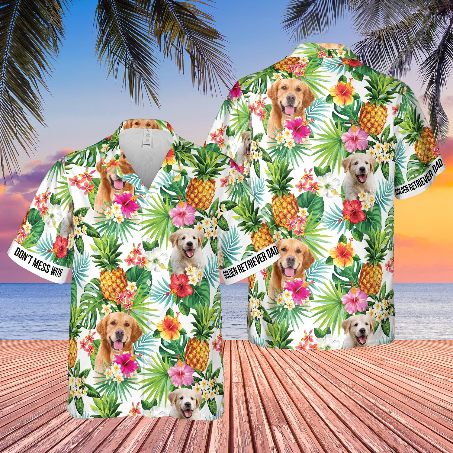 Dont Mess With Golden Retriever Dad Pineapple Hawaiian Shirt