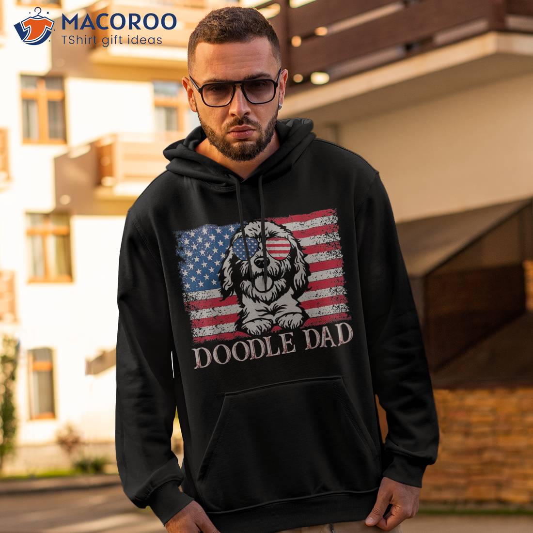 Doodle Dad Goldendoodle Dog American Flag 4th Of July Shirt