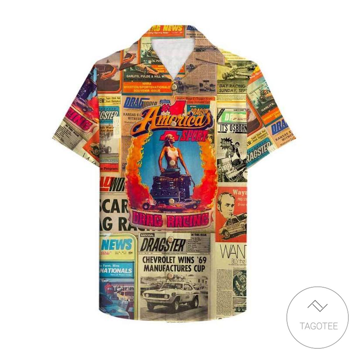 Drag Racing Newspaper Hawaiian Shirt