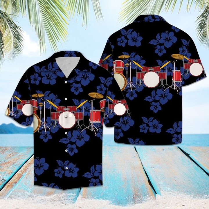 Drums For Hawaiian Shirt Summer Button Up