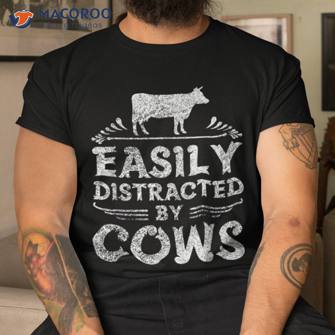 Easily Distracted By Cows T Shirt Funny Cow Farmer Gifts Tee