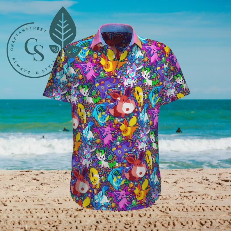 Eevee Evolution Pokemon Anime Hawaiian Aloha Shirt