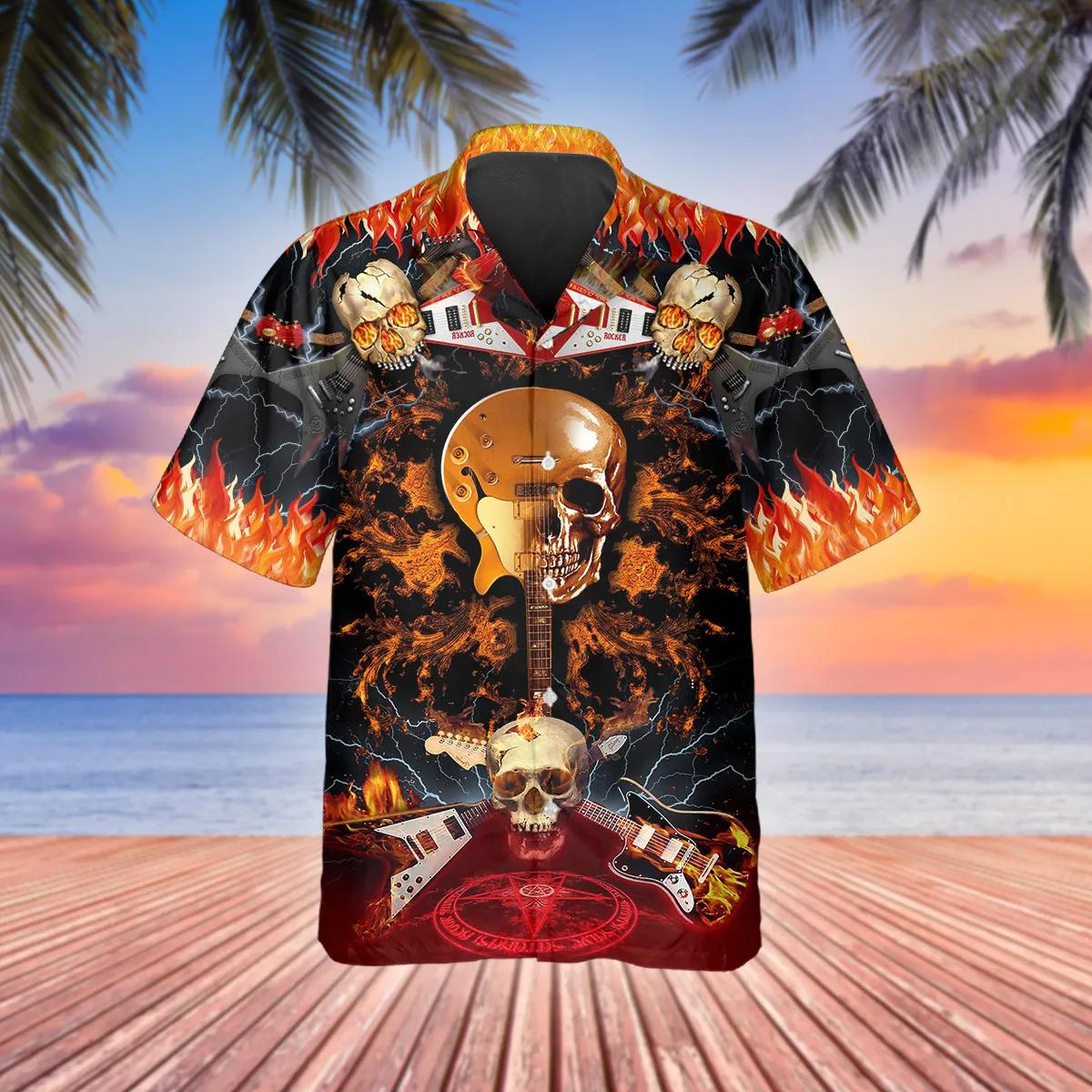 Electric Guitar Skull Hawaiian Shirt – Best Clothing For You