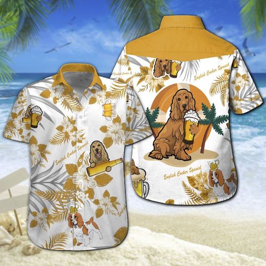 English Cocker Spaniel Beer Hawaiian Shirt Summer Button Up