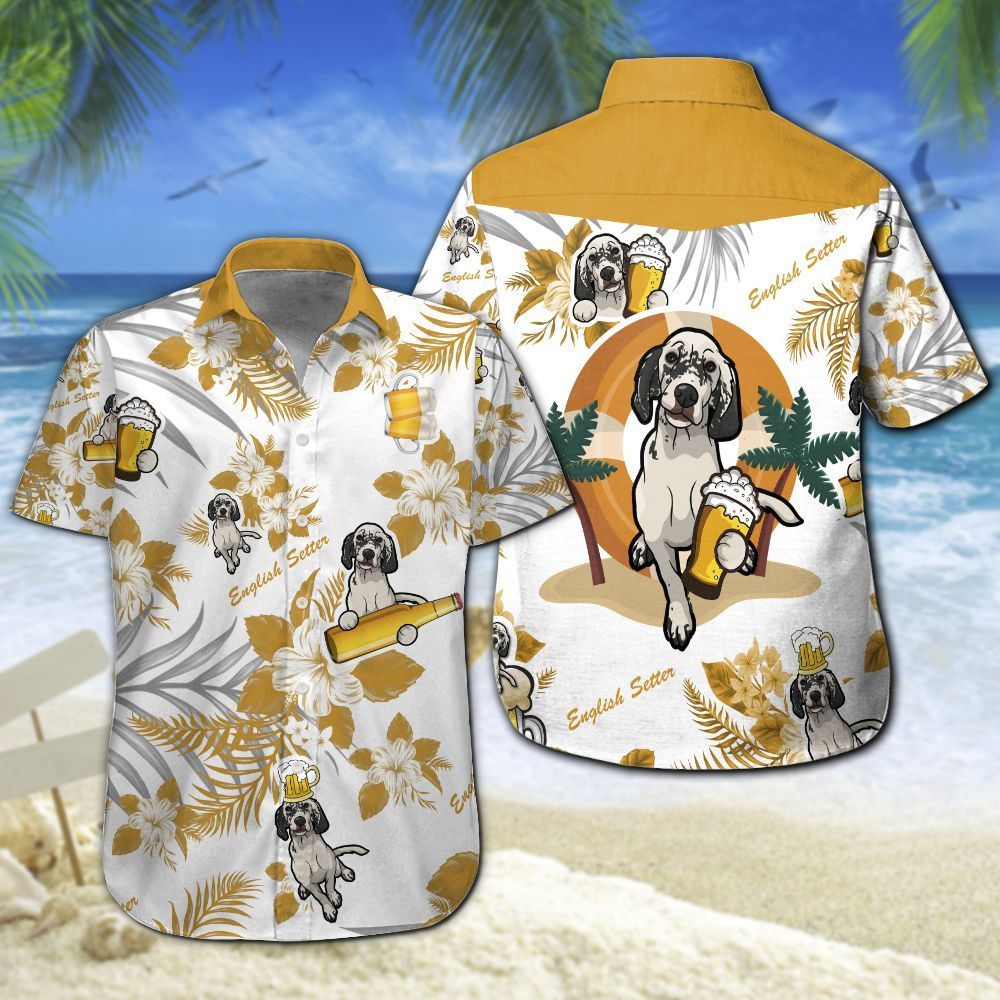 English Setter Beer Hawaiian Shirt Summer Button Up