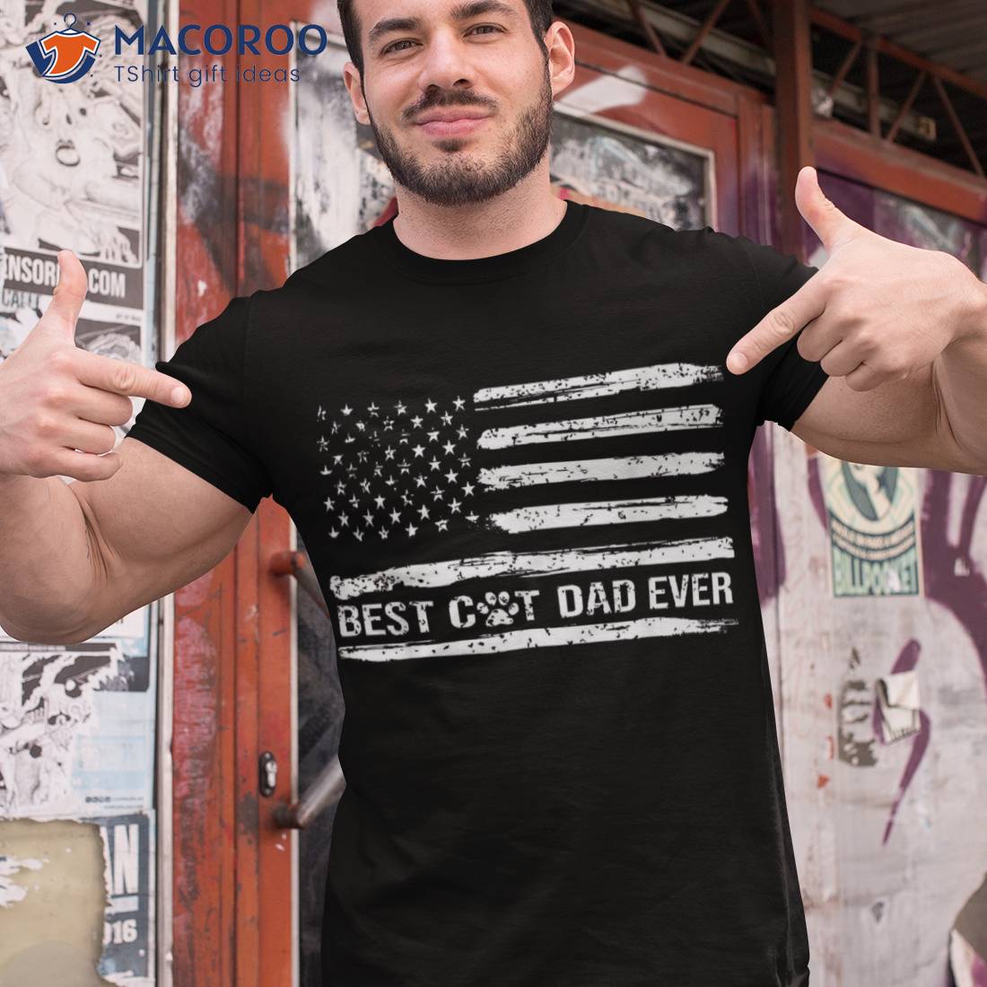 Father’s Day Best Cat Dad Ever With Us American Flag Shirt